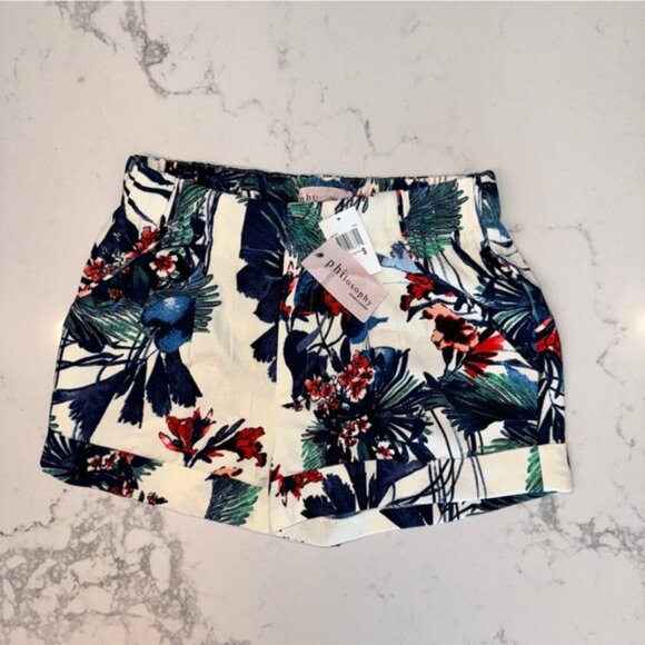 PHILOSOPHY PLEATED SHORTS WITH 4 POCKETS & ELASTIC WAIST S NWT - Picture 3 of 8